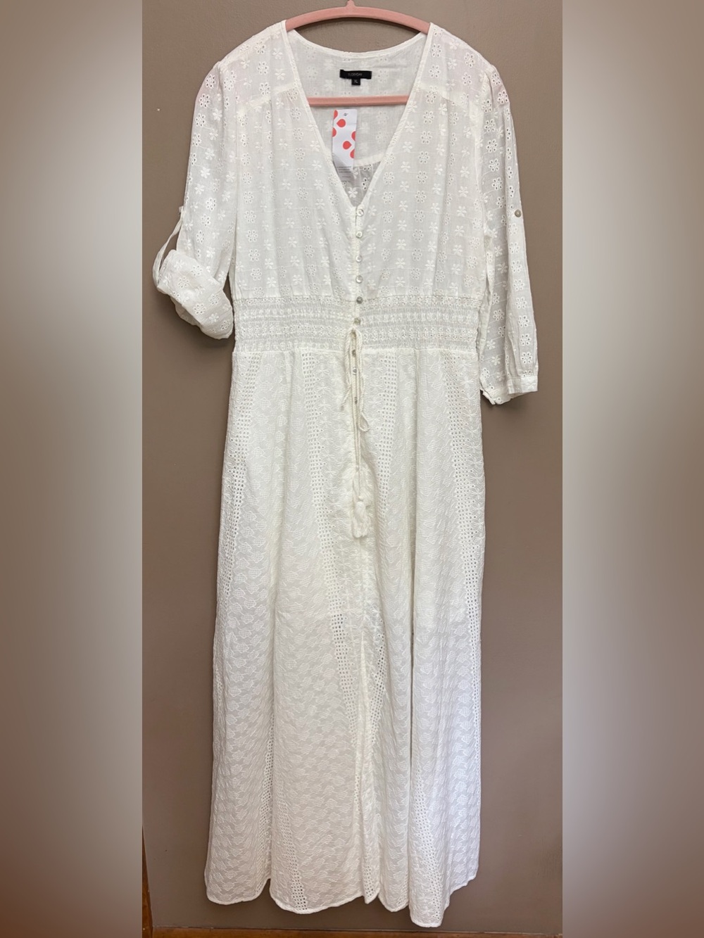 NWT Intricately Embroidered White Eyelet Maxi Cottagecore Coastal Beach Sz XL